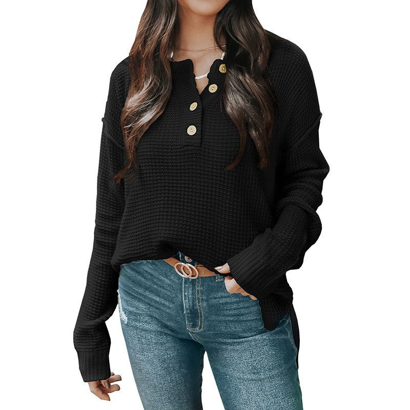 Pull oversized décontracté pour femmes avec patte de boutons et matière texturée Chic und Stil
