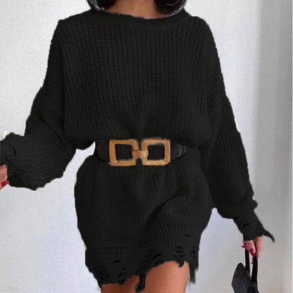 Robe en tricot pour femmes avec ourlet asymétrique et ceinture tendance Chic und Stil