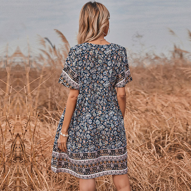 Robe Shift A-Ligne à Imprimé Floral pour Femmes à Manches Courtes Chic und Stil