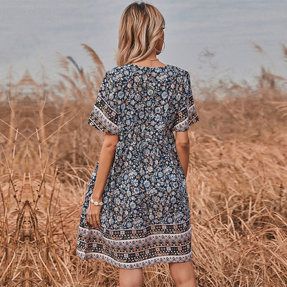 Robe Shift A-Ligne à Imprimé Floral pour Femmes à Manches Courtes Chic und Stil