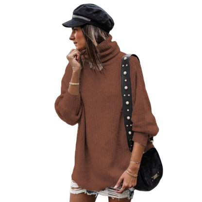 Dames pull oversized tendance col roulé Chic und Stil