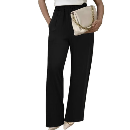 Wide-waisted fabric pants for women with elegant elastic belt Chic and Style