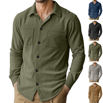Chemise à manches longues pour hommes avec motif en corduroy texturé et poches poitrines pratiques Chic und Stil
