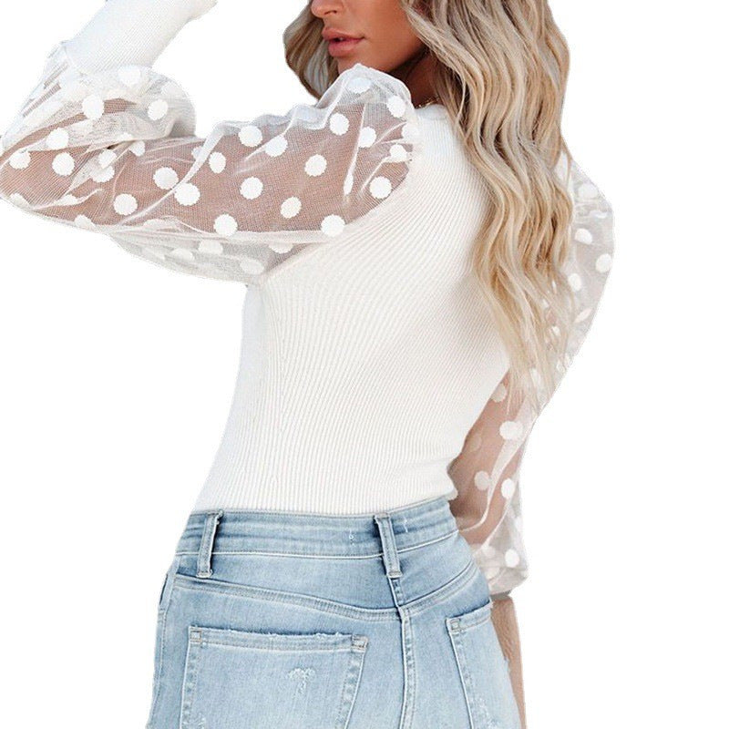 Dames Haut tendance avec des manches bouffantes transparentes Chic und Stil