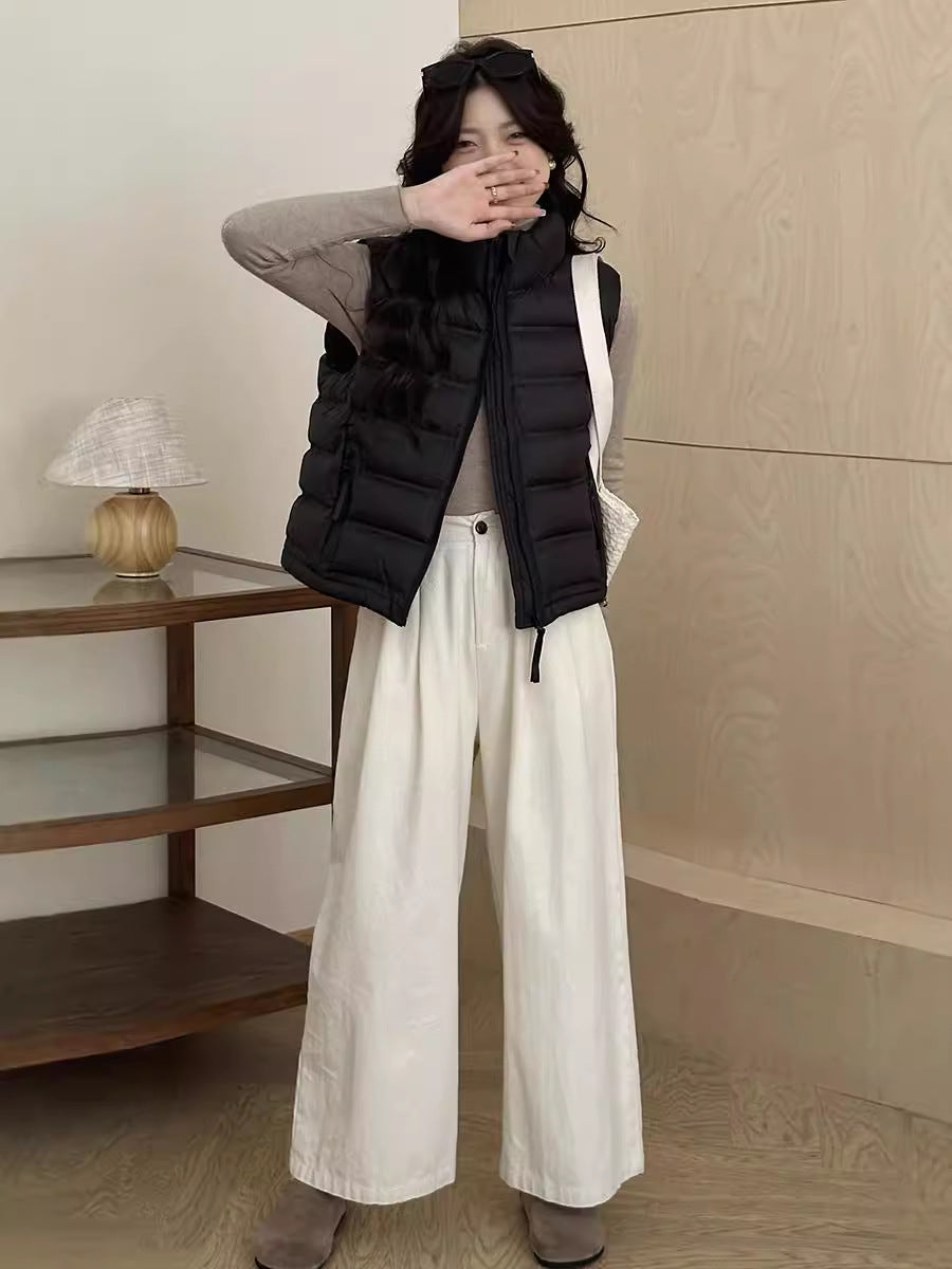 Dames gilet matelassé avec cordon de taille ajustable et poches pratiques Chic und Stil