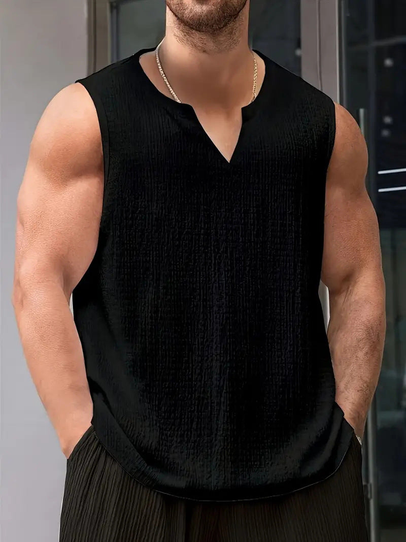 T-shirt sans manches pour hommes avec design texturé et col en V Chic und Stil