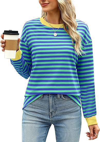 Dames Pull-over rayé décontracté à col rond Chic und Stil