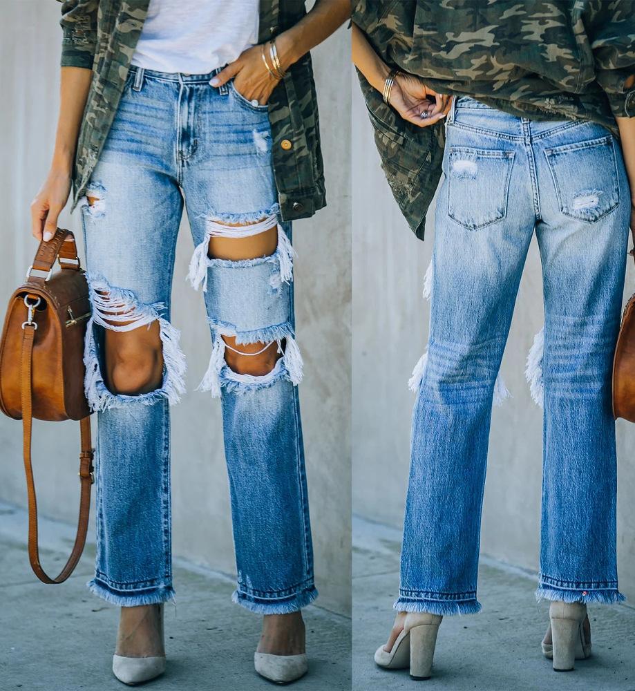 Jeans détruits pour femmes en coupe boyfriend décontractée avec des détails effilochés Chic und Stil
