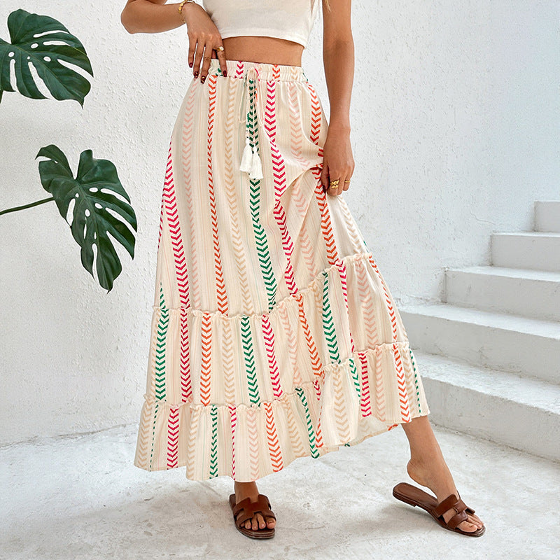 Jupe maxi boho à volants pour femme avec cordon de taille ajustable Chic und Stil