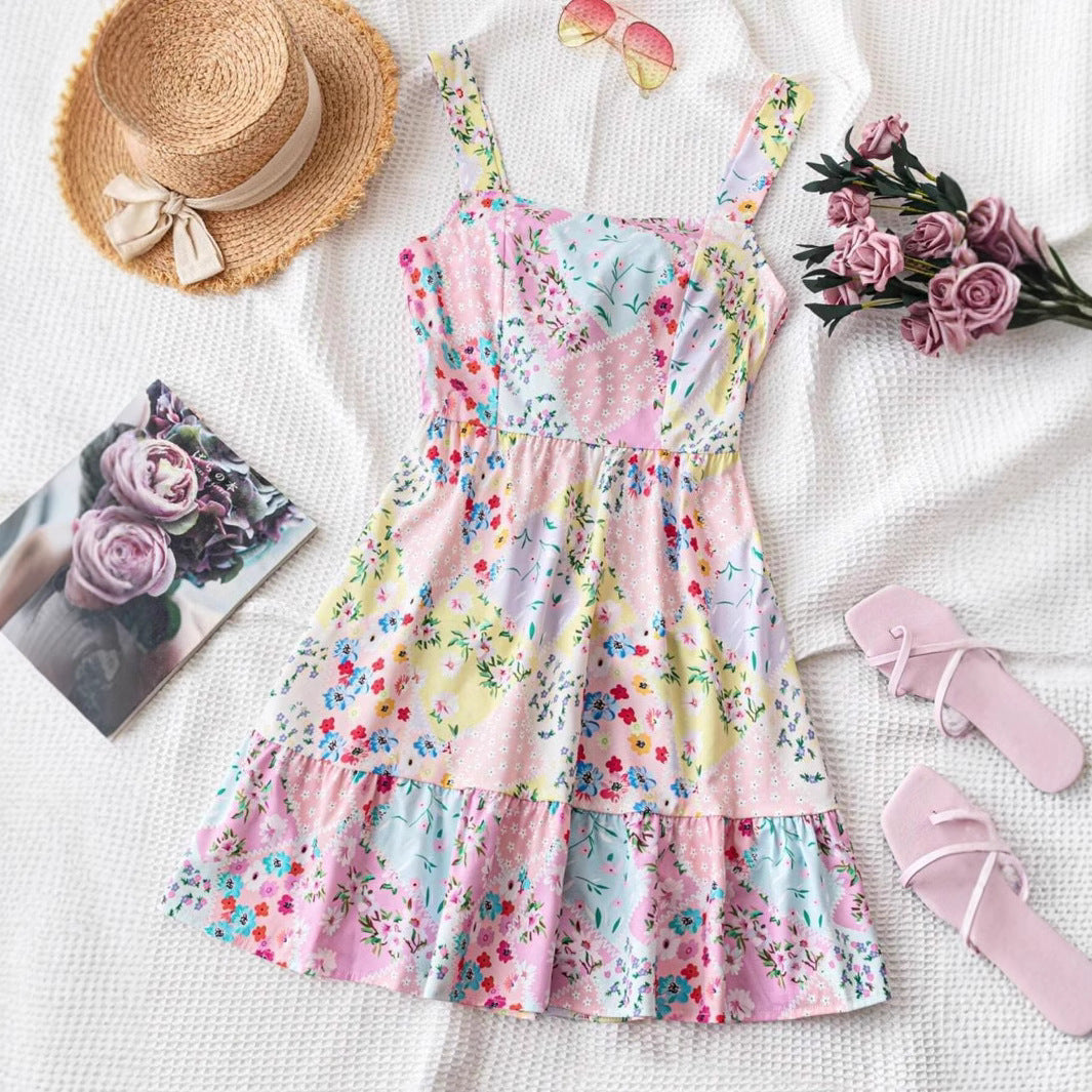 Robe d'été à volants floraux pour femmes Chic und Stil