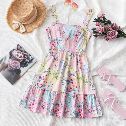 Robe d'été à volants floraux pour femmes Chic und Stil