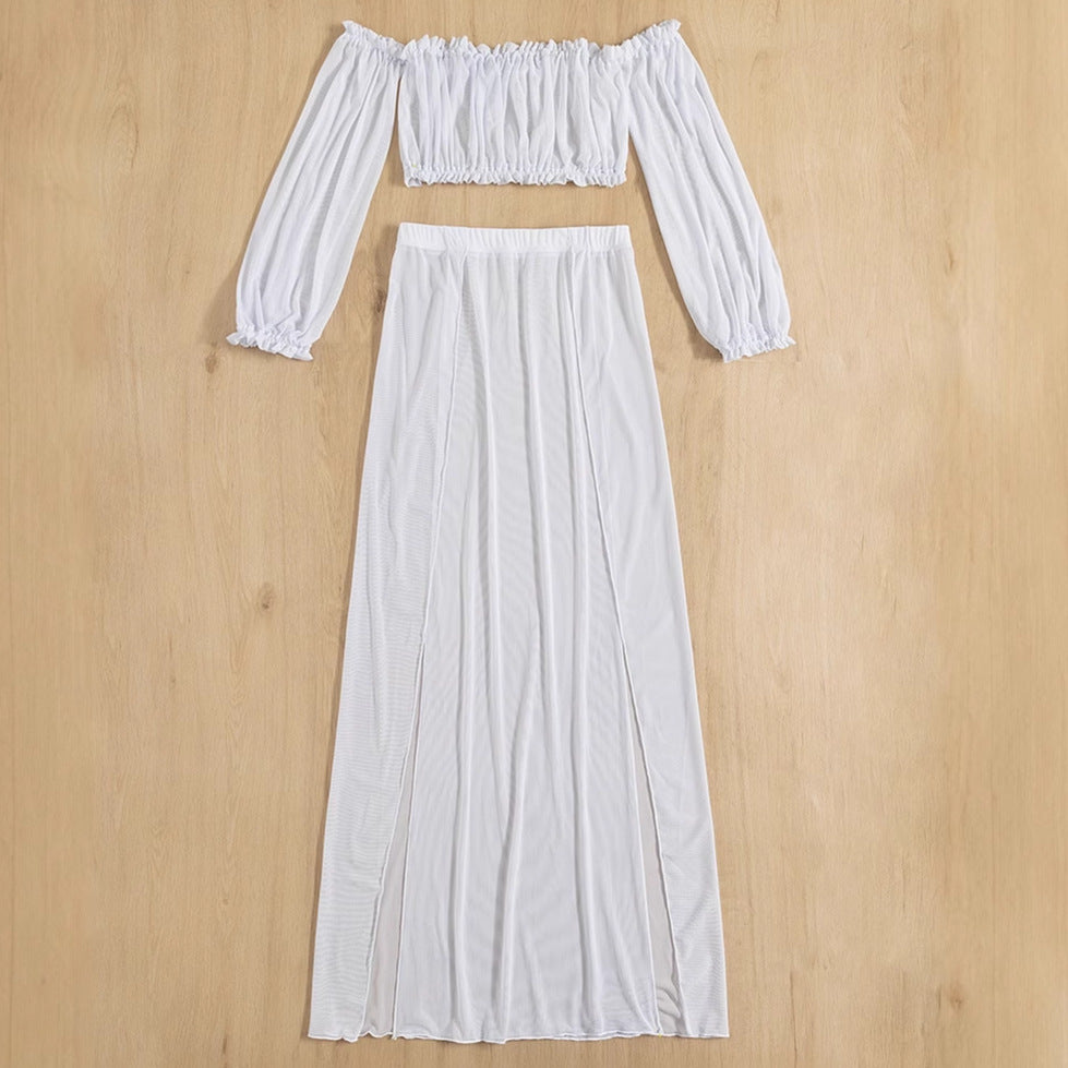 Dames Robe de Plage Élégante avec Design Sans Épaules et Fentes Latérales Profondes Chic und Stil