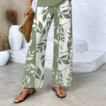 Women elegant leaf pattern wide pants set Chic and Style