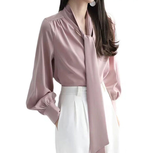 Blouse Élégante à Nœud Avant pour Femme Chic und Stil
