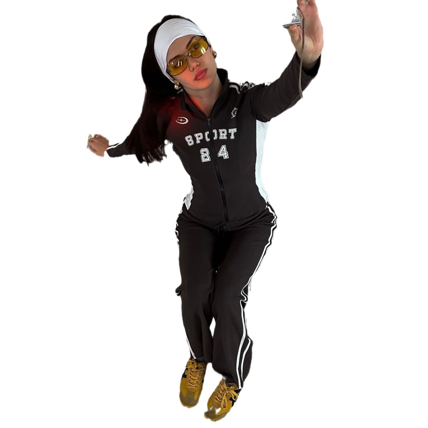 Dames Ensemble de loisirs sportif avec fermeture éclair stylée et larges rayures Chic und Stil