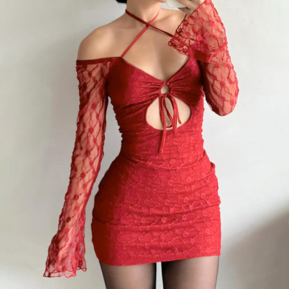 Robe mini femme à coupe décontractée avec des manches transparentes et des détails en volants Chic und Stil