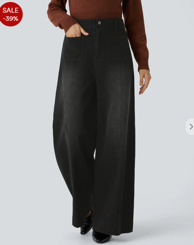 Women Loose Denim Pants with High Waist and Large Pockets Chic and Style