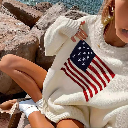 Knit sweater for women with American flag pattern Chic und Stil