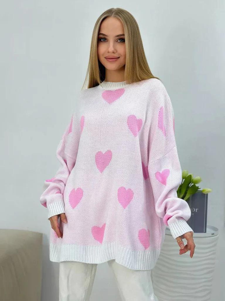 Pull en gros tricot pour femmes avec motif en cœur à la mode et coupe confortable Chic und Stil