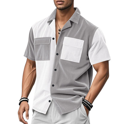 Chemise à manches courtes pour hommes avec un design de bloc de couleurs créatif et des poches pratiques Chic und Stil