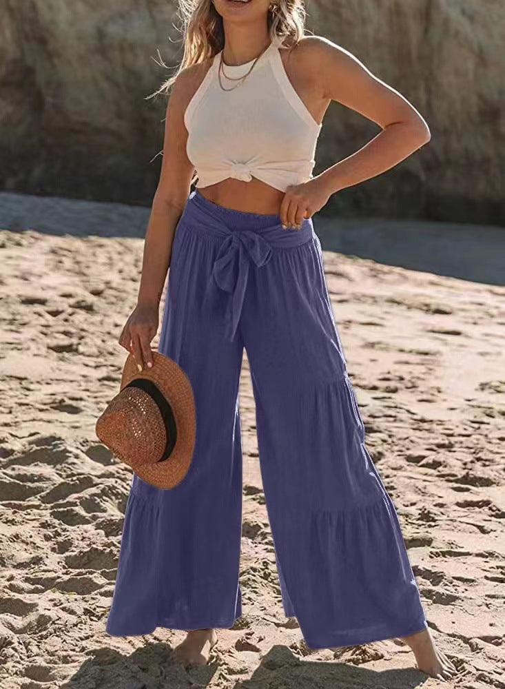 Airy Palazzo Pants for Women with Elastic Waist and Practical Tying Belt Chic und Stil