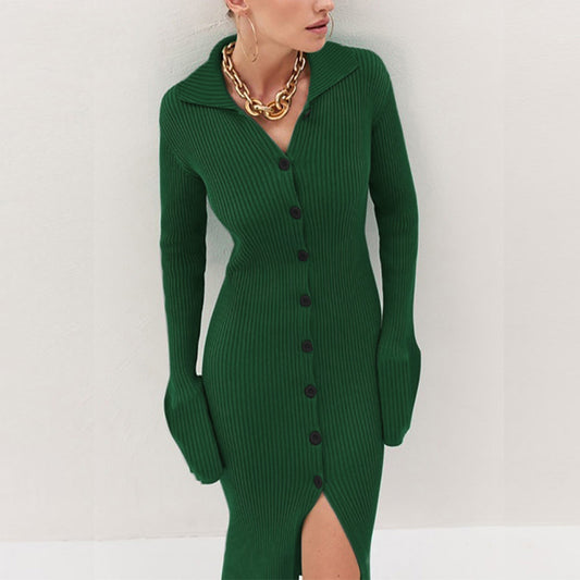 Robe en tricot côtelé pour femmes avec bouton et barre latérale Chic und Stil