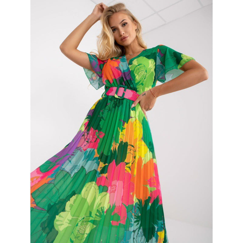 Robe maxi portefeuille à fleurs Chic und Stil pour femmes
