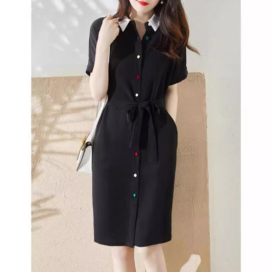 Robe midi décontractée à boutons pour femmes avec ceinture Chic und Stil
