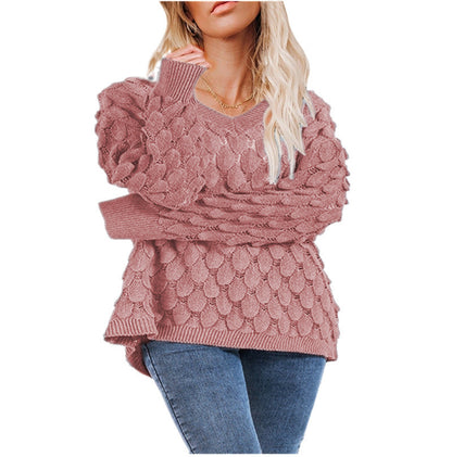 Pull femme avec texture et décolleté en V Chic und Stil