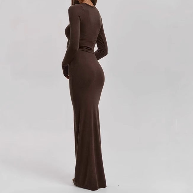 Femmes Élégante Robe Maxi à Manches Longues avec Coupe Sculptante et Grand Confort Chic und Stil