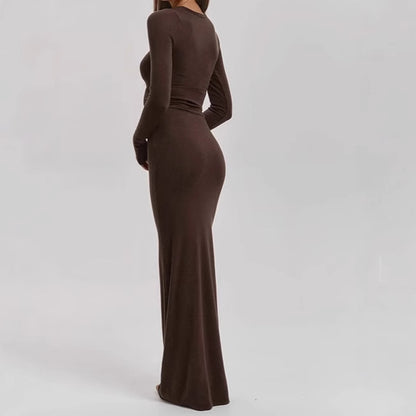 Femmes Élégante Robe Maxi à Manches Longues avec Coupe Sculptante et Grand Confort Chic und Stil