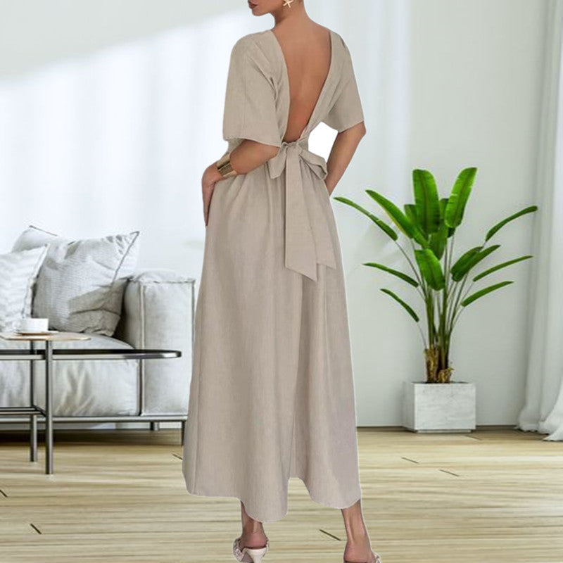 Robe midi élégante pour femmes avec décolleté dans le dos et rubans à nœud Chic und Stil