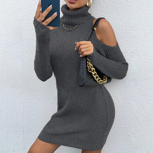 Robe en tricot pour femmes avec col roulé et design sans épaules Chic und Still