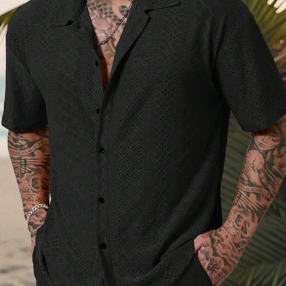 Chemise à manches courtes pour hommes avec broderie délicate en dentelle Chic und Stil