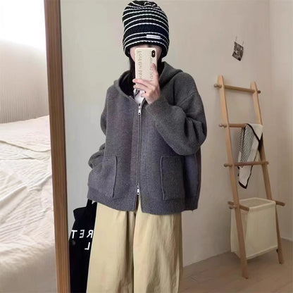 Dames Casual Oversized Gilet en Tricot avec Capuche et Poches Chic und Stil