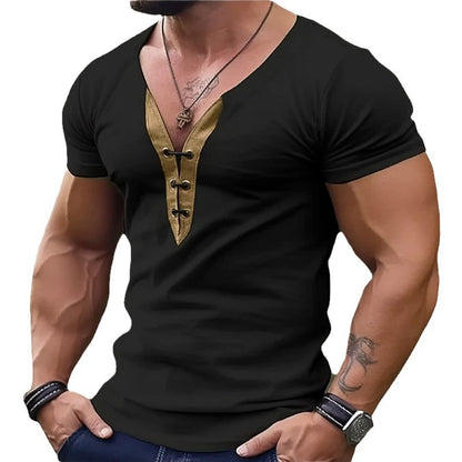 T-shirt tendance pour hommes à col en V avec boutonnière Chic und Stil