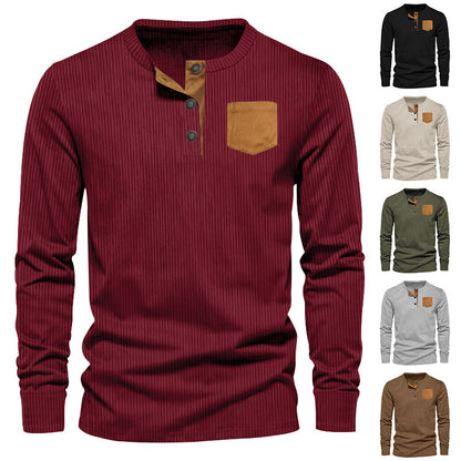 Chemise à manches longues pour hommes avec structure côtelée et col montant confortable Chic und Stil