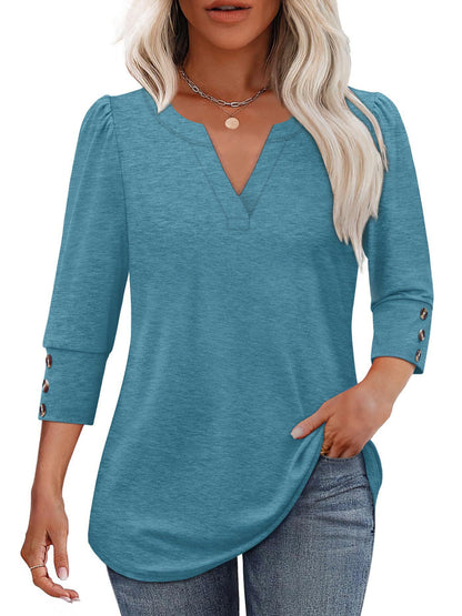 Blouse femme à décolleté en V avec détails de boutons décoratifs Chic und Stil