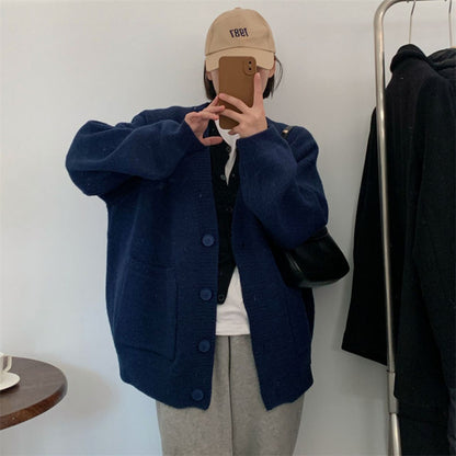 Femme pull-over douillet avec grandes poches et boutonnière intégrale Chic und Stil