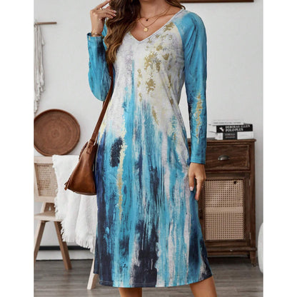 Robe longue à manches longues pour femmes avec motif abstrait coloré Chic und Stil