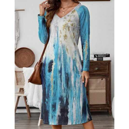 Robe longue à manches longues pour femmes avec motif abstrait coloré Chic und Stil