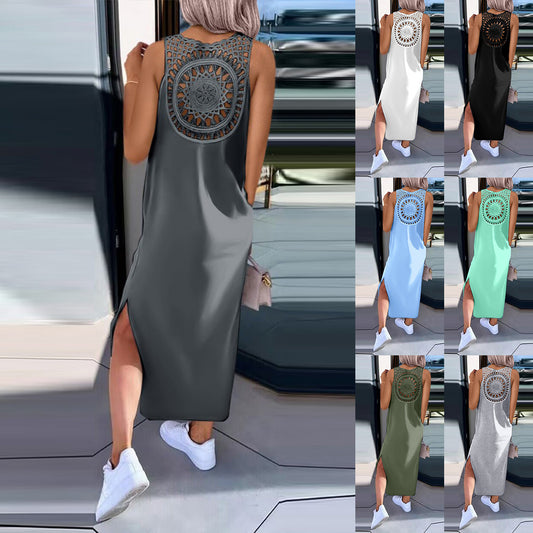Robe maxi en crochet à dos boho pour femmes Chic und Stil