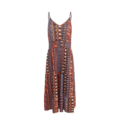Robe Midi Imprimée Bohème pour Femmes avec Bretelles Spaghetti Réglables Chic und Stil