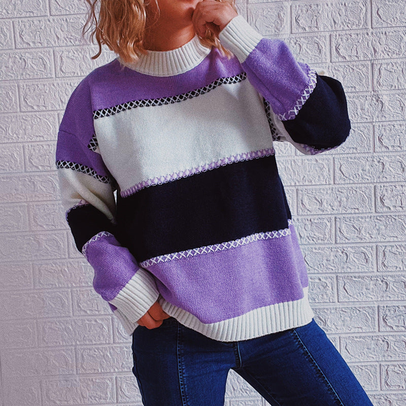 Pull à rayures tendance pour femmes avec col montant et coupe décontractée Chic und Stil