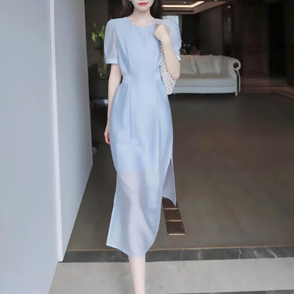 Robe maxi à manches bouffantes élégante pour femmes Chic und Stil