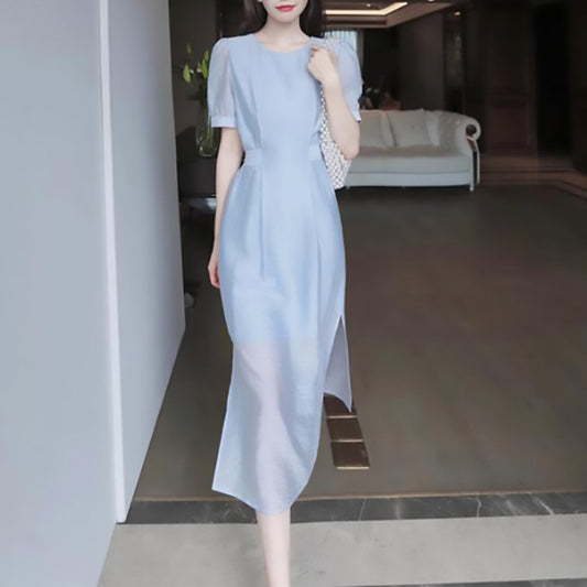 Robe maxi à manches bouffantes élégante pour femmes Chic und Stil