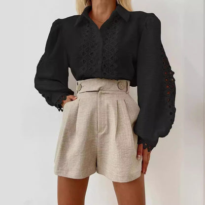 Dames blouse élégante avec motif brodé raffiné et manches ballons Chic und Stil