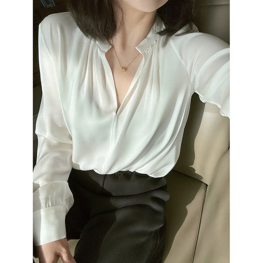 Chemisier long à manches pleates élégant pour femmes Chic und Stil