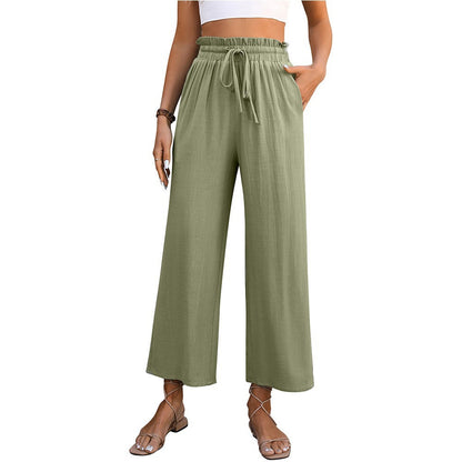 Ladies Comfortable Wide Leg Pants with Elastic Waist and Side Pockets Chic and Style