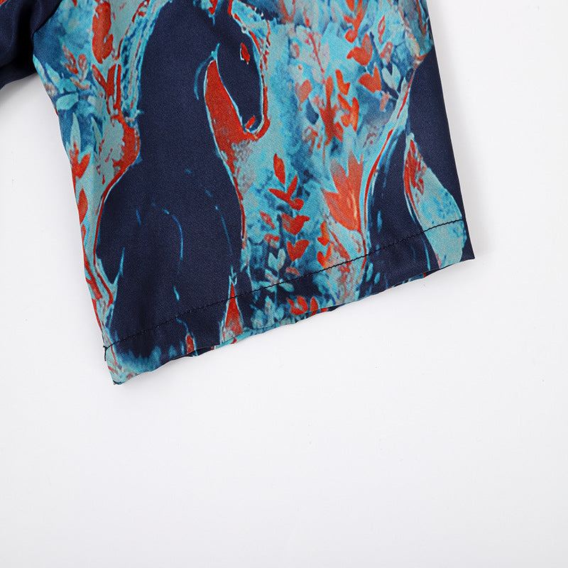 Chemise pour hommes à manches courtes avec un motif de cheval saisissant et en coton léger Chic und Stil